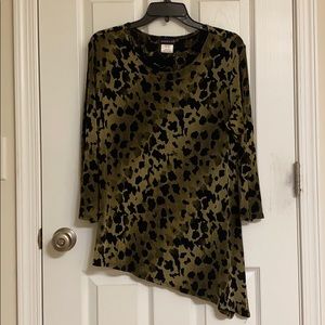 Citiknits Green Black Leopard Print Asymmetrical Tunic Top Acetate-blend Medium